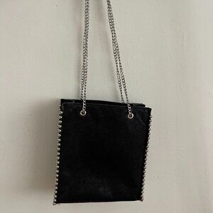 BLACK FAUX SUEDE STUDDED ZARA CHAIN BAG
